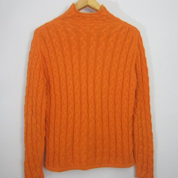 Unbranded Womens L Orange Peruvian Pima Cotton LS Cable Knit Mock Neck Sweater - Picture 2 of 10